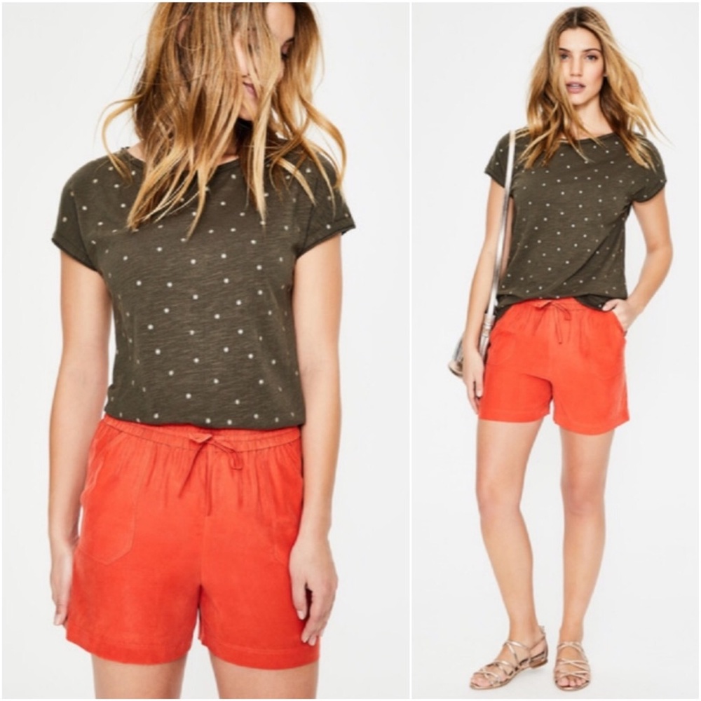 BODEN Talia Shorts Neon Coral Orange Elastic Tie Waist Drawstring Satin 4 Small